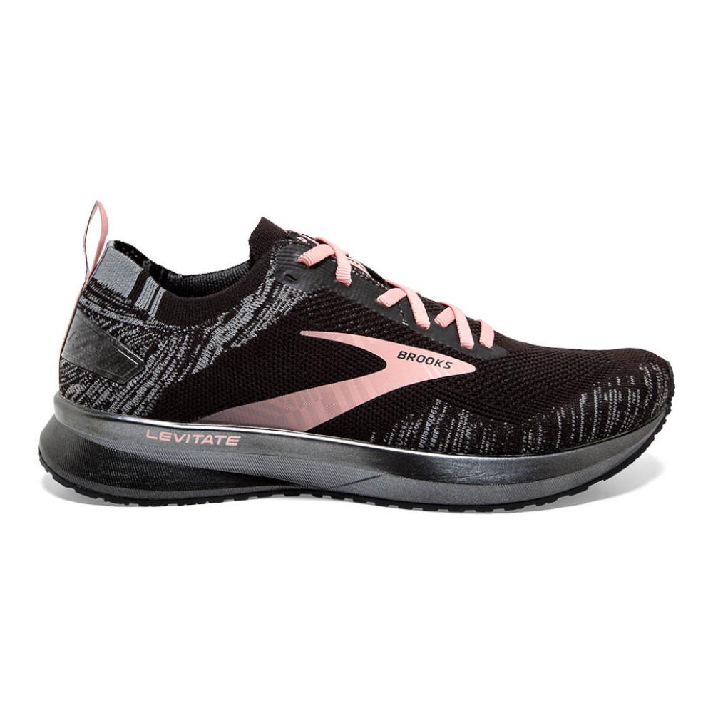 Women's Brooks Levitate 4, Black/Grey/Coral Cloud, 6 B Medium