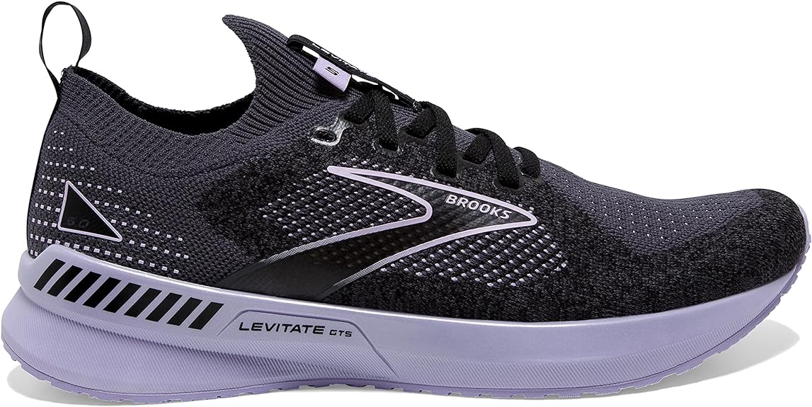 Women's Brooks Levitate Stealthfit GTS 5, Black/Ebony/Lilac, 8 B Medium