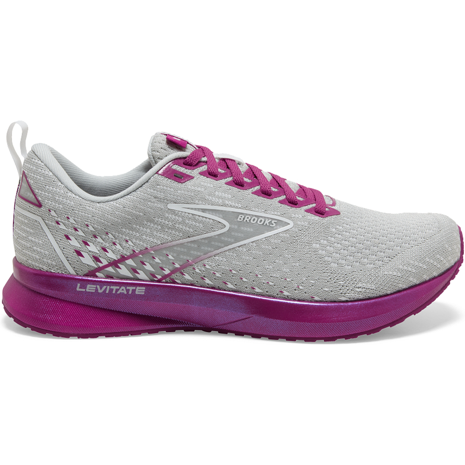 Women's Brooks Levitate 5, Grey/Lavender/Baton Rouge, 8 B Medium