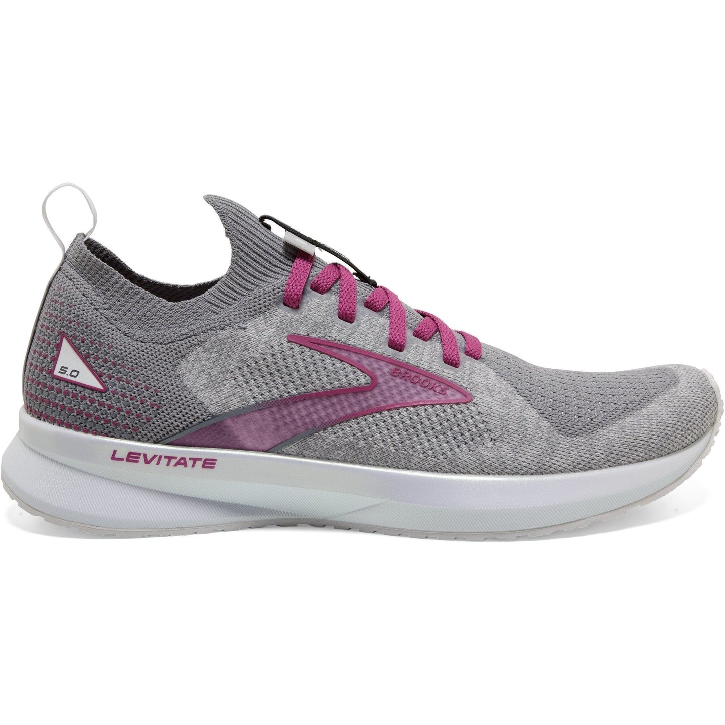 Women's Brooks Levitate Stealthfit 5, White/Grey/Baton Rouge, 10 B Medium