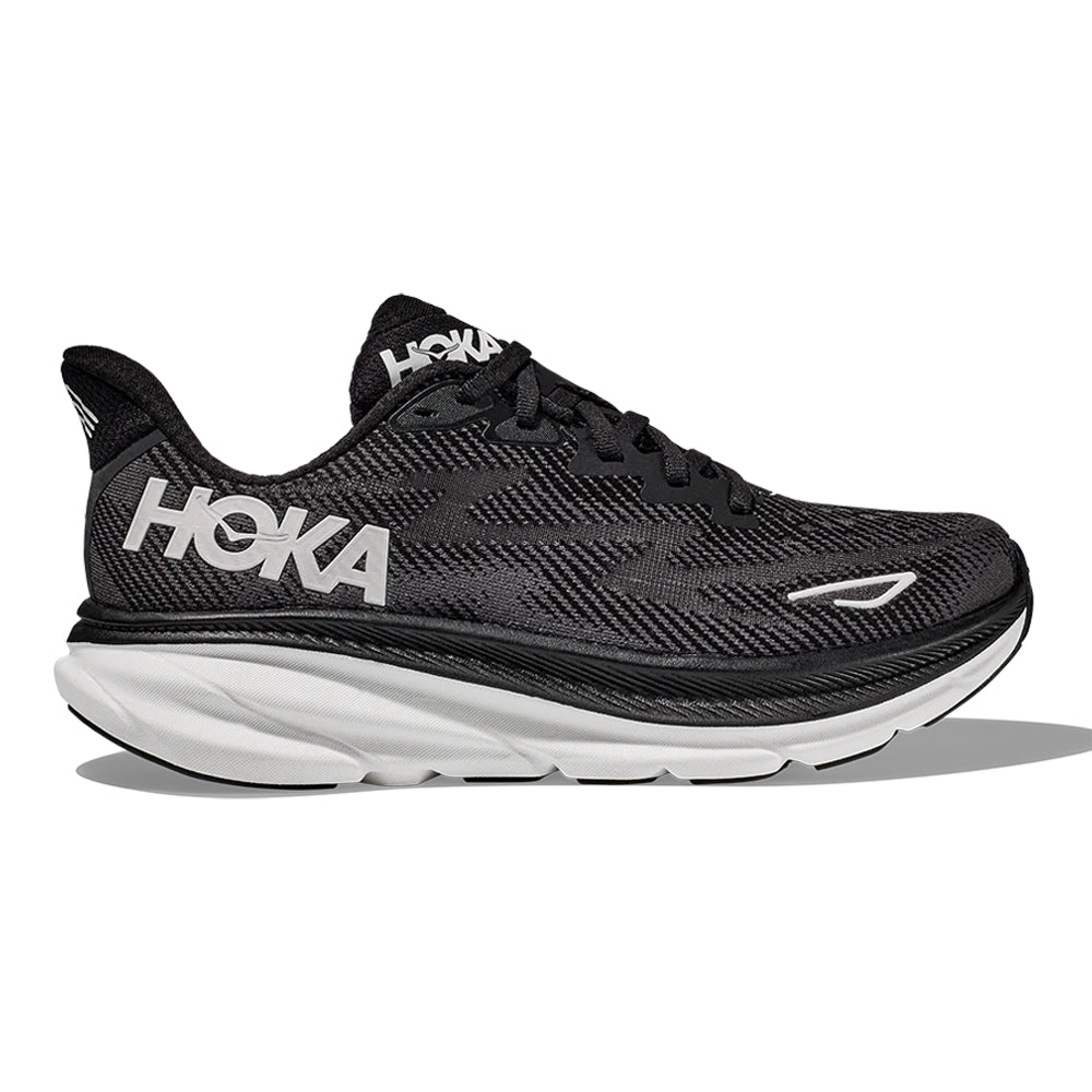 Women's Hoka One One Clifton 9, Black/White, 9.5 B Medium
