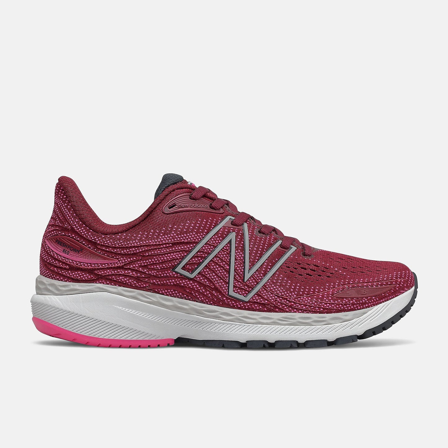 Women's New Balance Fresh Foam X 860v12, Garnet/Pink Glo, 10 B Medium