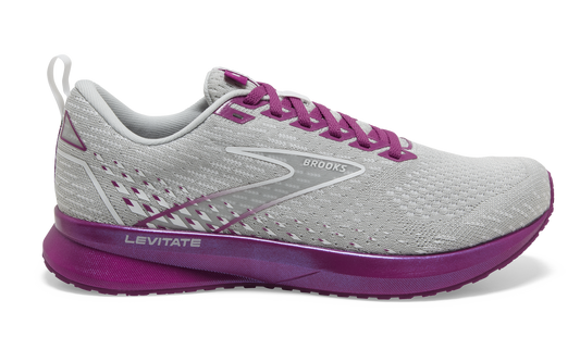 Women's Brooks Levitate 5, Grey/Lavender/Baton Rouge, 10 B Medium