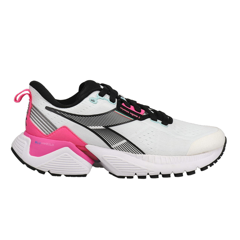 Women's Diadora Mythos Blushield Vigore 2, White/Pink Fluo/Black, 8 B Medium