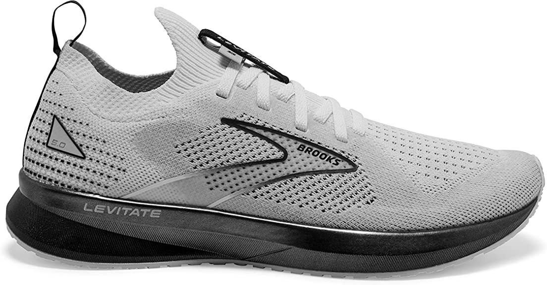 Women's Brooks Levitate Stealthfit 5, White/Grey/Black, 9 B Medium