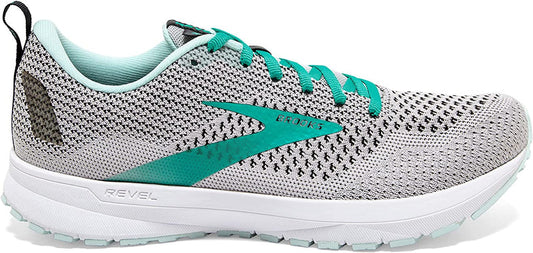 Women's Brooks Revel 4, Grey/Fair Aqua/Black, 11 B Medium