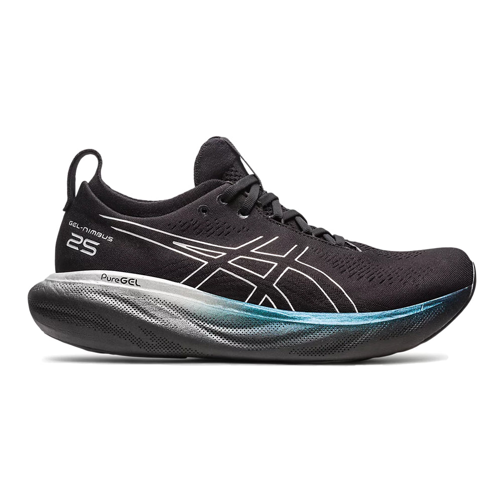 Men's Asics Gel-Nimbus 25 Platinum, Black/Pure Silver, 10.5 D Medium