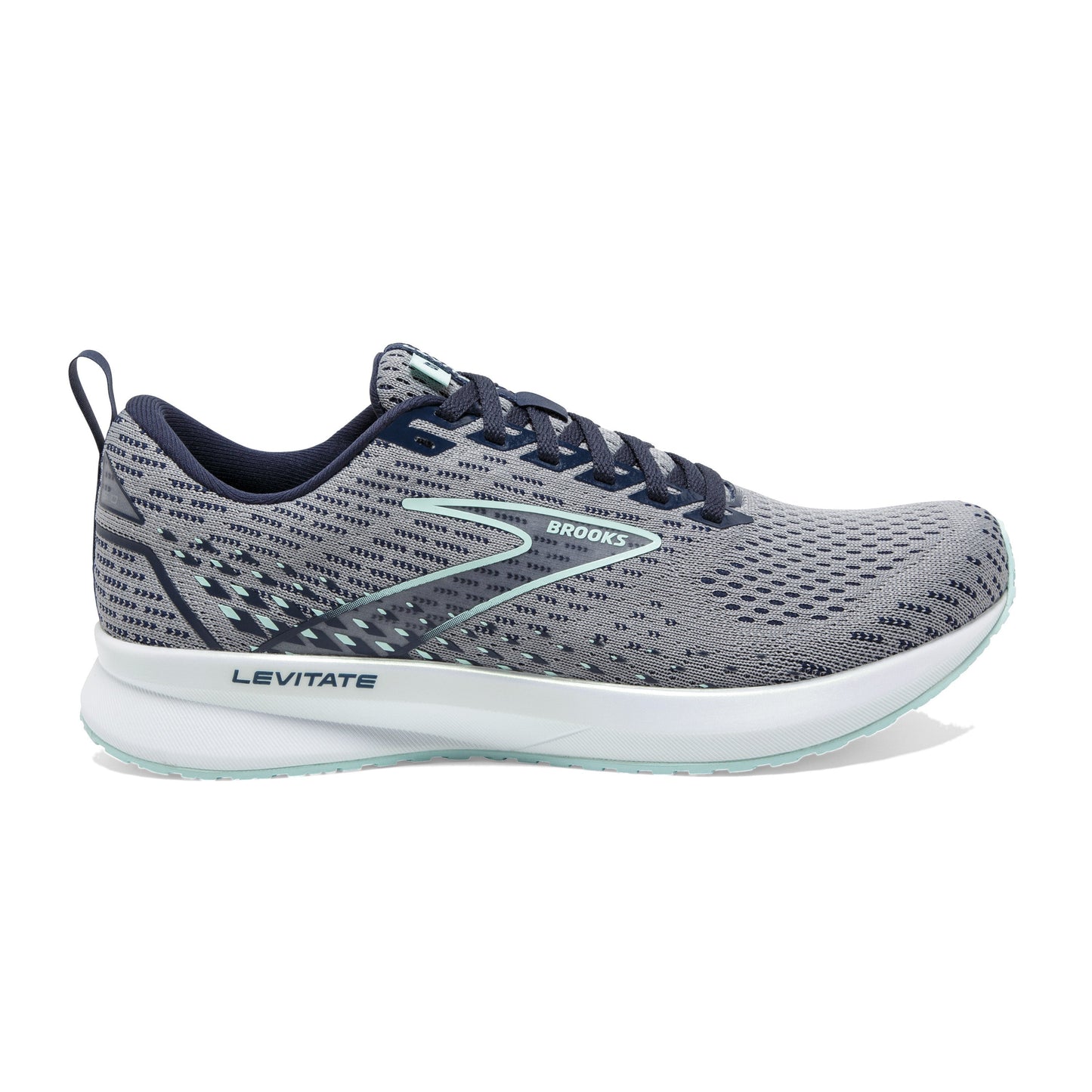 Women's Brooks Levitate 5, Grey/Peacoat/Light Blue, 8.5 B Medium