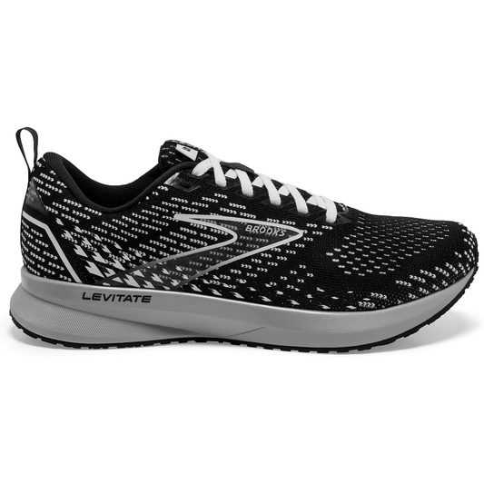 Women's Brooks Levitate 5, Black/Grey/White, 6.5 B Medium