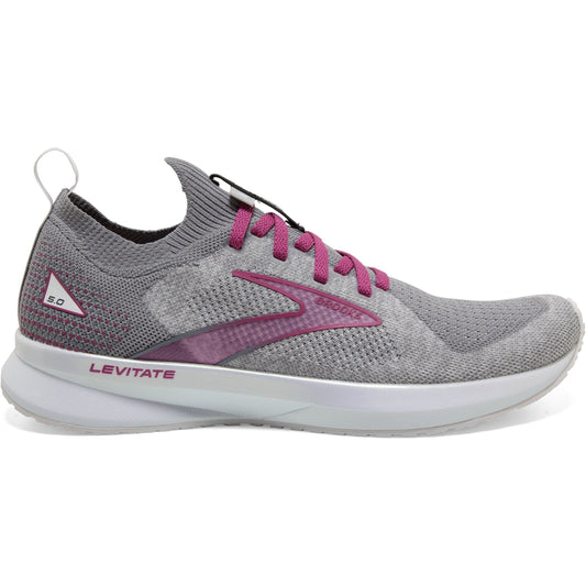 Women's Brooks Levitate Stealthfit 5, White/Grey/Baton Rouge, 10.5 B Medium