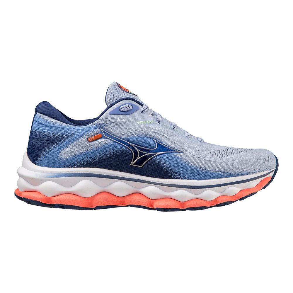 Women's Mizuno Wave Sky 7, Blue Heron-Silver, 7.5 B Medium